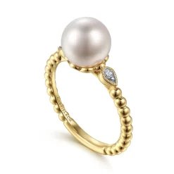 Best Gabriel & Co. Promise Ring - 14K Yellow Gold Diamond and Pearl Bujukan Promise Ring