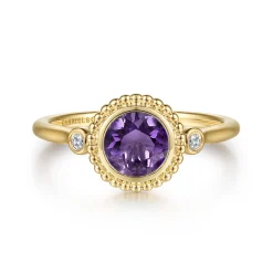 Online Gabriel & Co. Promise Ring - 14K Yellow Gold Diamond and Amethyst Bujukan Promise Ring