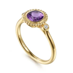 Online Gabriel & Co. Promise Ring - 14K Yellow Gold Diamond and Amethyst Bujukan Promise Ring