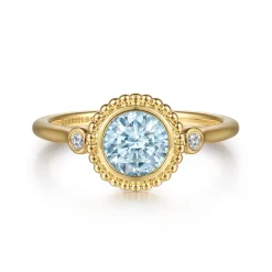 Discount Gabriel & Co. Promise Ring - 14K Yellow Gold Diamond and Aquamarine Bujukan Promise Ring