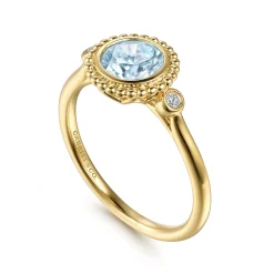 Discount Gabriel & Co. Promise Ring - 14K Yellow Gold Diamond and Aquamarine Bujukan Promise Ring