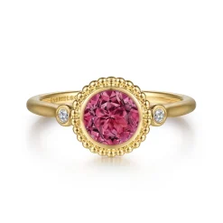 Clearance Gabriel & Co. Promise Ring - 14K Yellow Gold Diamond and Pink Tourmaline Bujukan Promise Ring