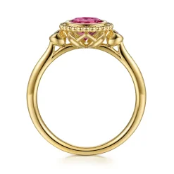 Clearance Gabriel & Co. Promise Ring - 14K Yellow Gold Diamond and Pink Tourmaline Bujukan Promise Ring