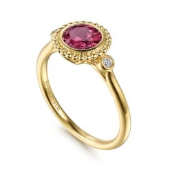 Clearance Gabriel & Co. Promise Ring - 14K Yellow Gold Diamond and Pink Tourmaline Bujukan Promise Ring