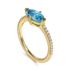 Hot Gabriel & Co. Promise Ring - 14K Yellow Gold East West Marquise Blue Topaz and Diamond Promise Ring