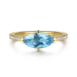 Hot Gabriel & Co. Promise Ring - 14K Yellow Gold East West Marquise Blue Topaz and Diamond Promise Ring