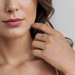 Hot Gabriel & Co. Promise Ring - 14K Yellow Gold East West Marquise Blue Topaz and Diamond Promise Ring