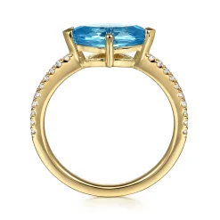 Hot Gabriel & Co. Promise Ring - 14K Yellow Gold East West Marquise Blue Topaz and Diamond Promise Ring