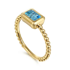 Gabriel & Co. Promise Ring - 14K Yellow Gold Emerald Cut Blue Topaz Bujukan Promise Ring