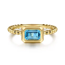 Gabriel & Co. Promise Ring - 14K Yellow Gold Emerald Cut Blue Topaz Bujukan Promise Ring