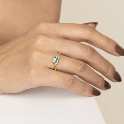 Gabriel & Co. Promise Ring - 14K Yellow Gold Emerald Cut Blue Topaz Bujukan Promise Ring