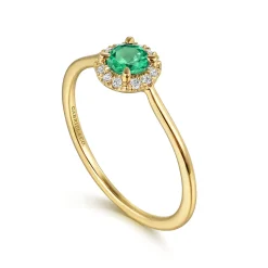 Best Gabriel & Co. Promise Ring - 14K Yellow Gold Emerald and Diamond Halo Promise Ring