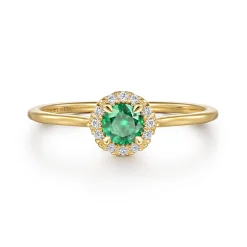 Best Gabriel & Co. Promise Ring - 14K Yellow Gold Emerald and Diamond Halo Promise Ring