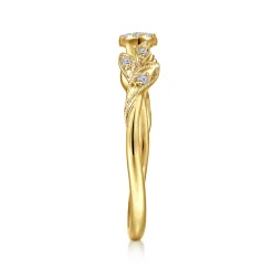 New Gabriel & Co. Promise Ring - 14K Yellow Gold Floral Diamond Stackable Promise Ring
