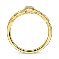 New Gabriel & Co. Promise Ring - 14K Yellow Gold Floral Diamond Stackable Promise Ring