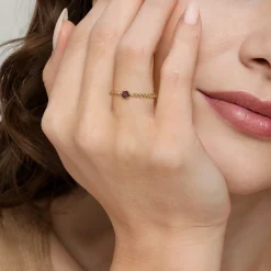Clearance Gabriel & Co. Promise Ring - 14K Yellow Gold Garnet Stackable Promise Ring
