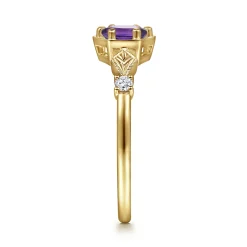 Hot Gabriel & Co. Promise Ring - 14K Yellow Gold Hexagonal Amethyst Diamond Promise Ring