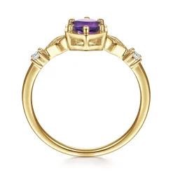 Hot Gabriel & Co. Promise Ring - 14K Yellow Gold Hexagonal Amethyst Diamond Promise Ring