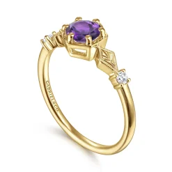 Hot Gabriel & Co. Promise Ring - 14K Yellow Gold Hexagonal Amethyst Diamond Promise Ring