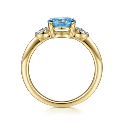 Clearance Gabriel & Co. Promise Ring - 14K Yellow Gold Oval Blue Topaz and Diamond Promise Ring