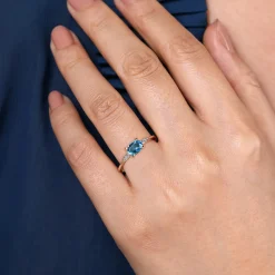 Clearance Gabriel & Co. Promise Ring - 14K Yellow Gold Oval Blue Topaz and Diamond Promise Ring