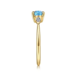 Clearance Gabriel & Co. Promise Ring - 14K Yellow Gold Oval Blue Topaz and Diamond Promise Ring