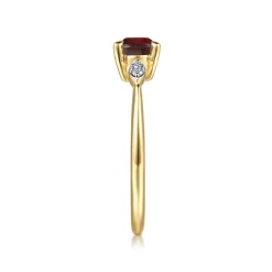 Gabriel & Co. Promise Ring - 14K Yellow Gold Oval Garnet and Diamond Promise Ring