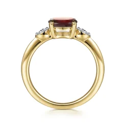 Gabriel & Co. Promise Ring - 14K Yellow Gold Oval Garnet and Diamond Promise Ring