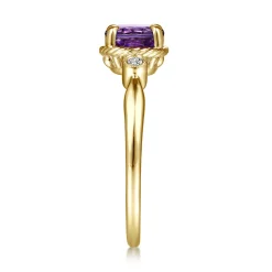 Hot Gabriel & Co. Promise Ring - 14K Yellow Gold Oval Amethyst and Diamond Three Stone Promise Ring