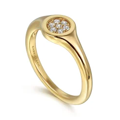 New Gabriel & Co. Promise Ring - 14K Yellow Gold Pave Diamond Signet Promise Ring