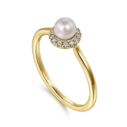 Best Gabriel & Co. Promise Ring - 14K Yellow Gold Pearl Promise Ring with Diamond Halo