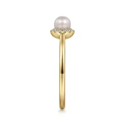 Best Gabriel & Co. Promise Ring - 14K Yellow Gold Pearl Promise Ring with Diamond Halo
