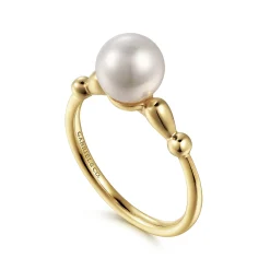 New Gabriel & Co. Promise Ring - 14K Yellow Gold Pearl Bujukan Promise Ring