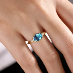 Hot Gabriel & Co. Promise Ring - 14K Yellow Gold Rope Swiss Blue Topaz and Diamond Promise Ring