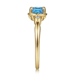 Hot Gabriel & Co. Promise Ring - 14K Yellow Gold Rope Swiss Blue Topaz and Diamond Promise Ring