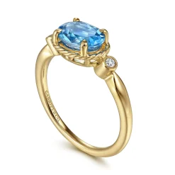 Hot Gabriel & Co. Promise Ring - 14K Yellow Gold Rope Swiss Blue Topaz and Diamond Promise Ring