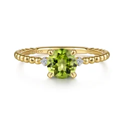 Outlet Gabriel & Co. Promise Ring - 14K Yellow Gold Round Peridot and Diamond Bujukan Promise Ring