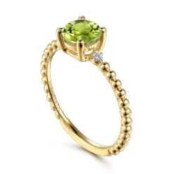 Outlet Gabriel & Co. Promise Ring - 14K Yellow Gold Round Peridot and Diamond Bujukan Promise Ring