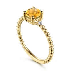 Gabriel & Co. Promise Ring - 14K Yellow Gold Round Citrine and Diamond Bujukan Promise Ring