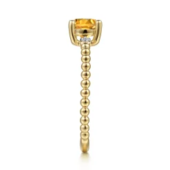 Gabriel & Co. Promise Ring - 14K Yellow Gold Round Citrine and Diamond Bujukan Promise Ring