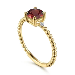 New Gabriel & Co. Promise Ring - 14K Yellow Gold Round Garnet and Diamond Bujukan Promise Ring