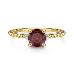 New Gabriel & Co. Promise Ring - 14K Yellow Gold Round Garnet and Diamond Bujukan Promise Ring