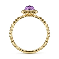 Gabriel & Co. Promise Ring - 14K Yellow Gold Round Amethyst Bujukan Beaded Promise Ring