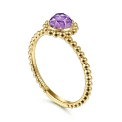 Gabriel & Co. Promise Ring - 14K Yellow Gold Round Amethyst Bujukan Beaded Promise Ring