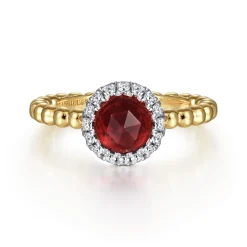 New Gabriel & Co. Promise Ring - 14K Yellow Gold Round Garnet with Diamond Halo Bujukan Promise Ring