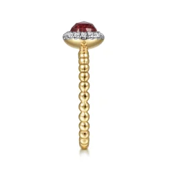 New Gabriel & Co. Promise Ring - 14K Yellow Gold Round Garnet with Diamond Halo Bujukan Promise Ring