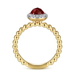 New Gabriel & Co. Promise Ring - 14K Yellow Gold Round Garnet with Diamond Halo Bujukan Promise Ring