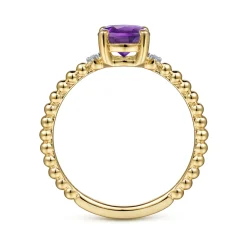 Discount Gabriel & Co. Promise Ring - 14K Yellow Gold Round Amethyst and Diamond Bujukan Promise Ring