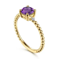 Discount Gabriel & Co. Promise Ring - 14K Yellow Gold Round Amethyst and Diamond Bujukan Promise Ring