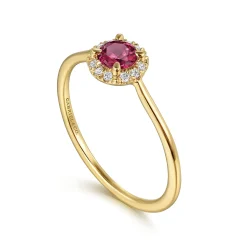 New Gabriel & Co. Promise Ring - 14k Yellow Gold Round Cut Diamond Halo Pink Tourmaline Promise Ring